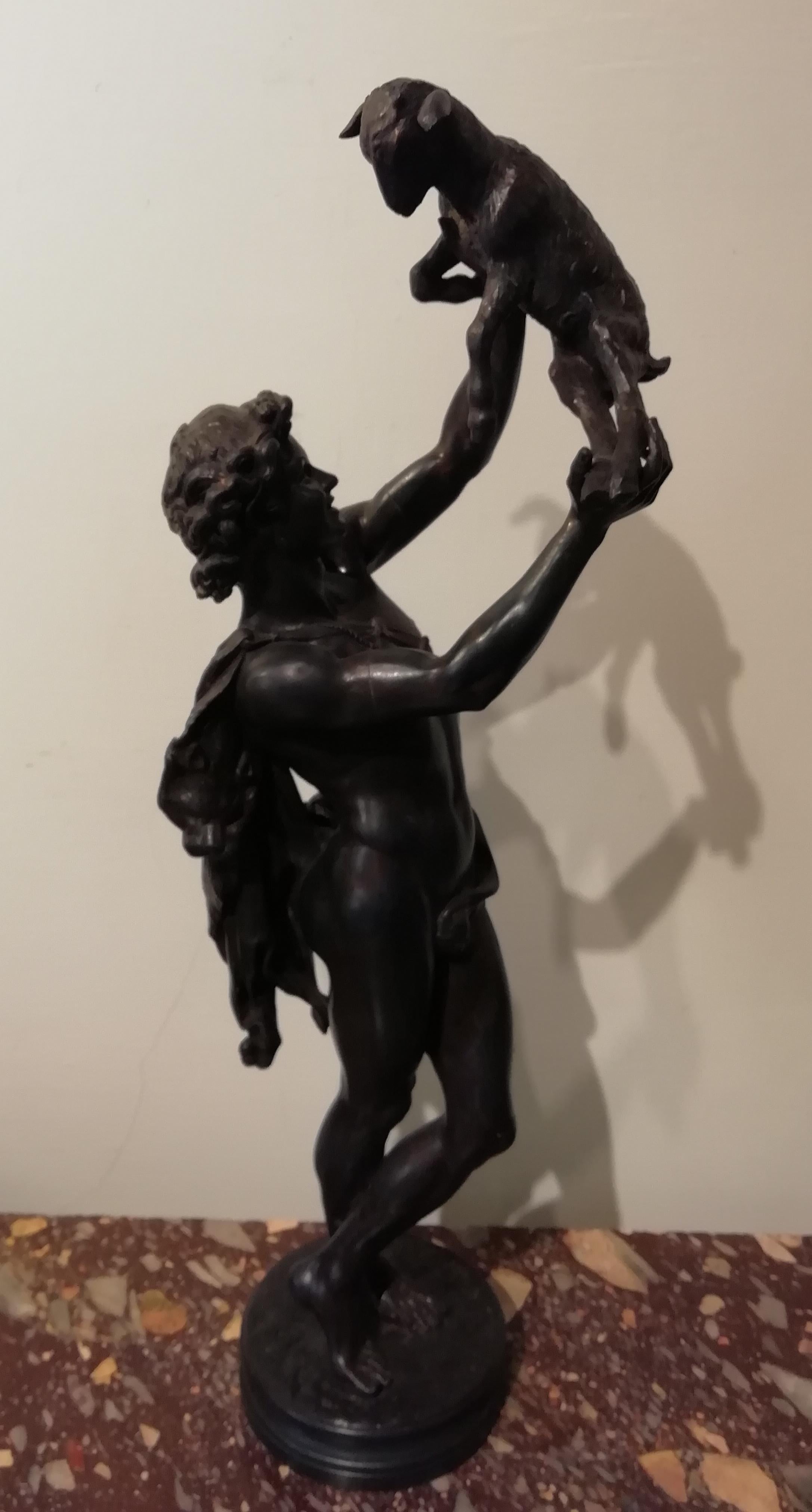 Bronzed Faun with Goat, Charles Gumery French Bronze Satyr Mythological, 19th Century For Sale