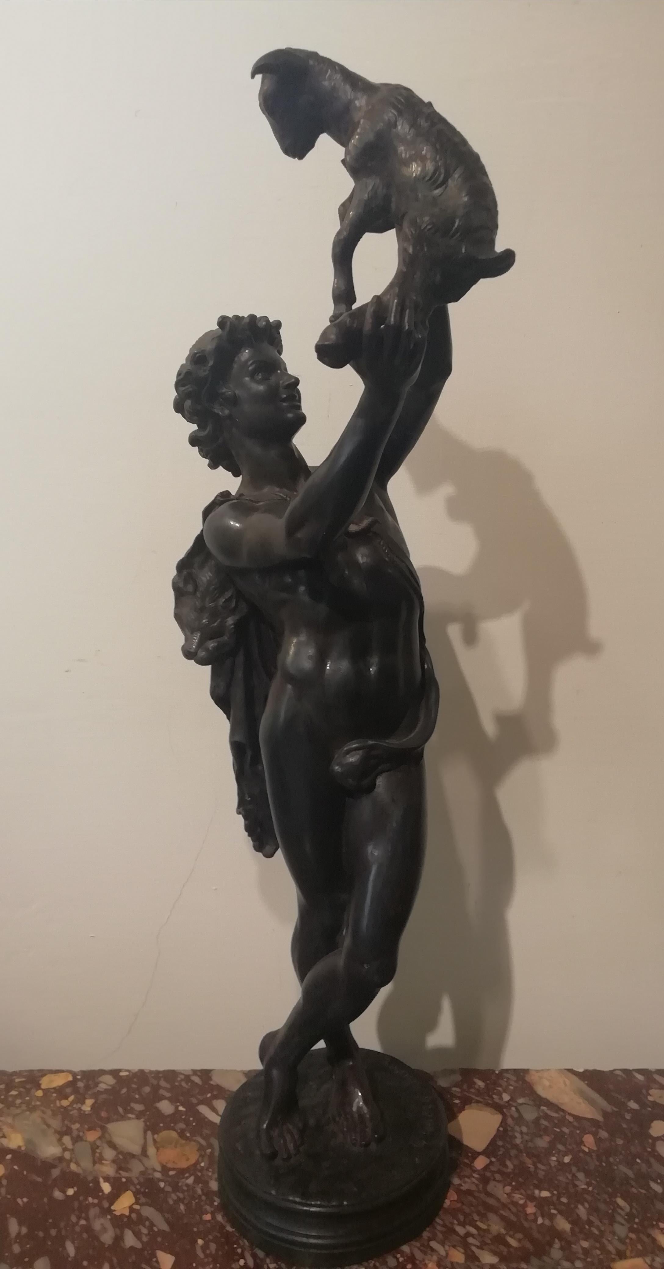 Faun with Goat, Charles Gumery French Bronze Satyr Mythological, 19th Century In Good Condition For Sale In Rome, Italy
