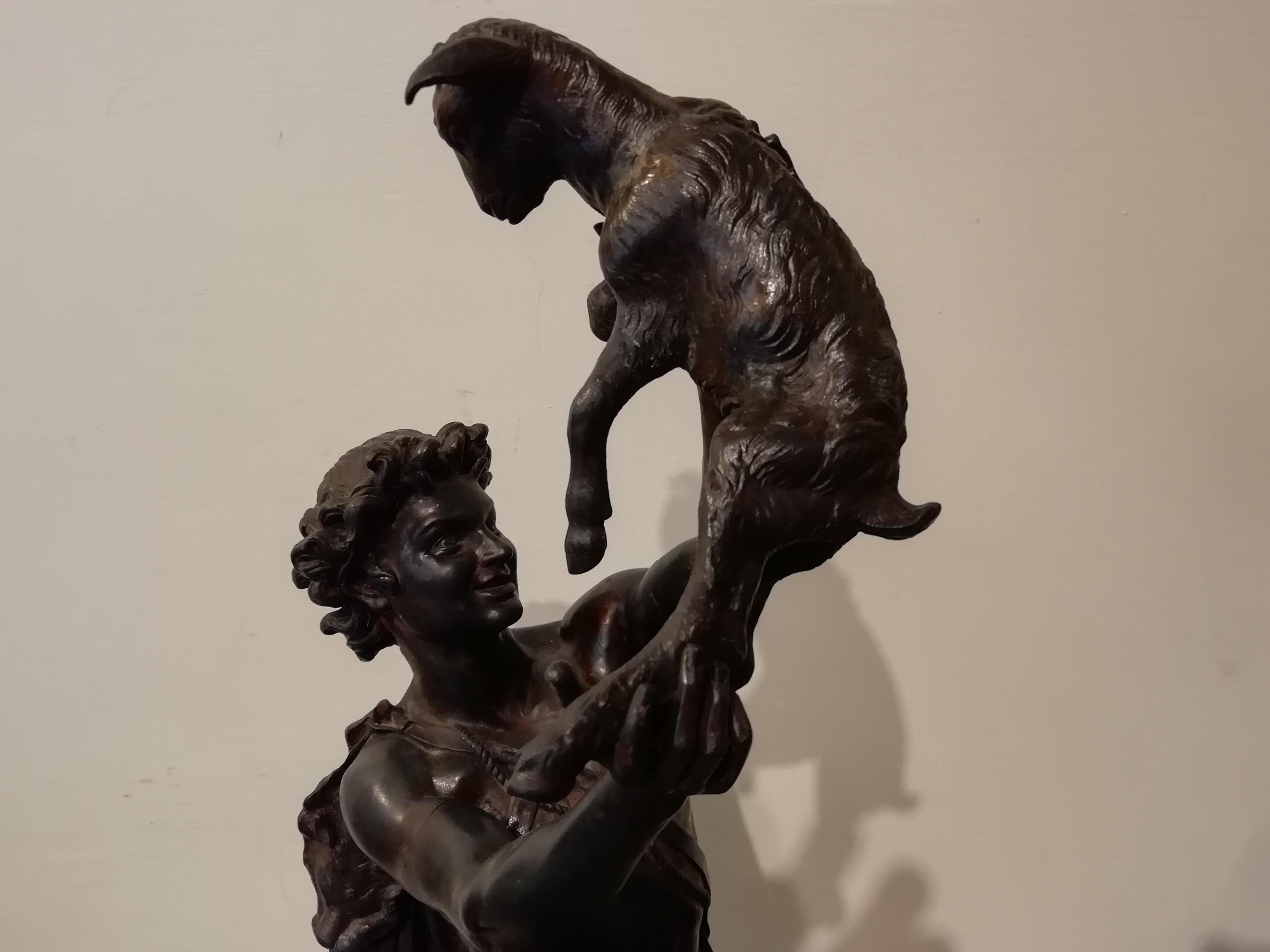 Mid-19th Century Faun with Goat, Charles Gumery French Bronze Satyr Mythological, 19th Century For Sale