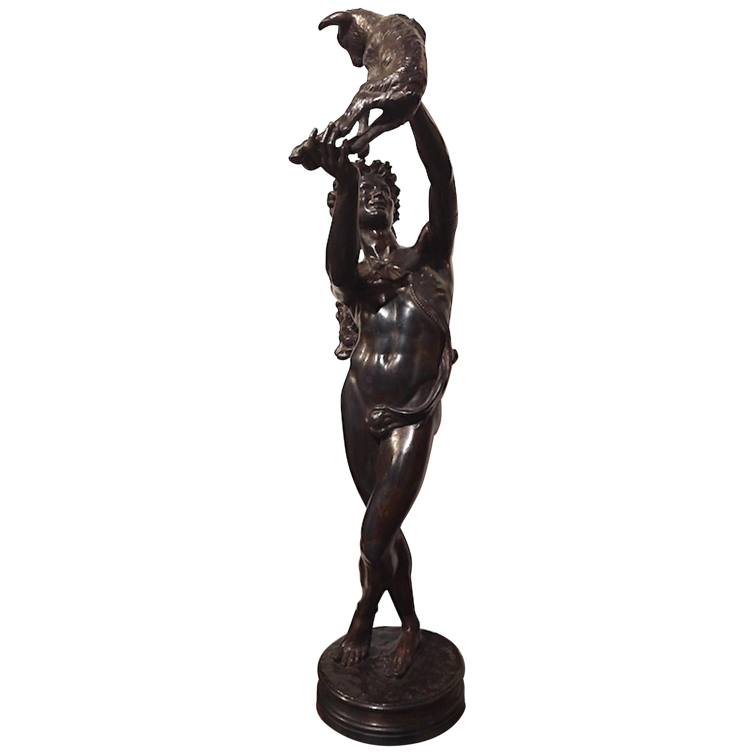 Faun with Goat, Charles Gumery French Bronze Satyr Mythological, 19th Century For Sale