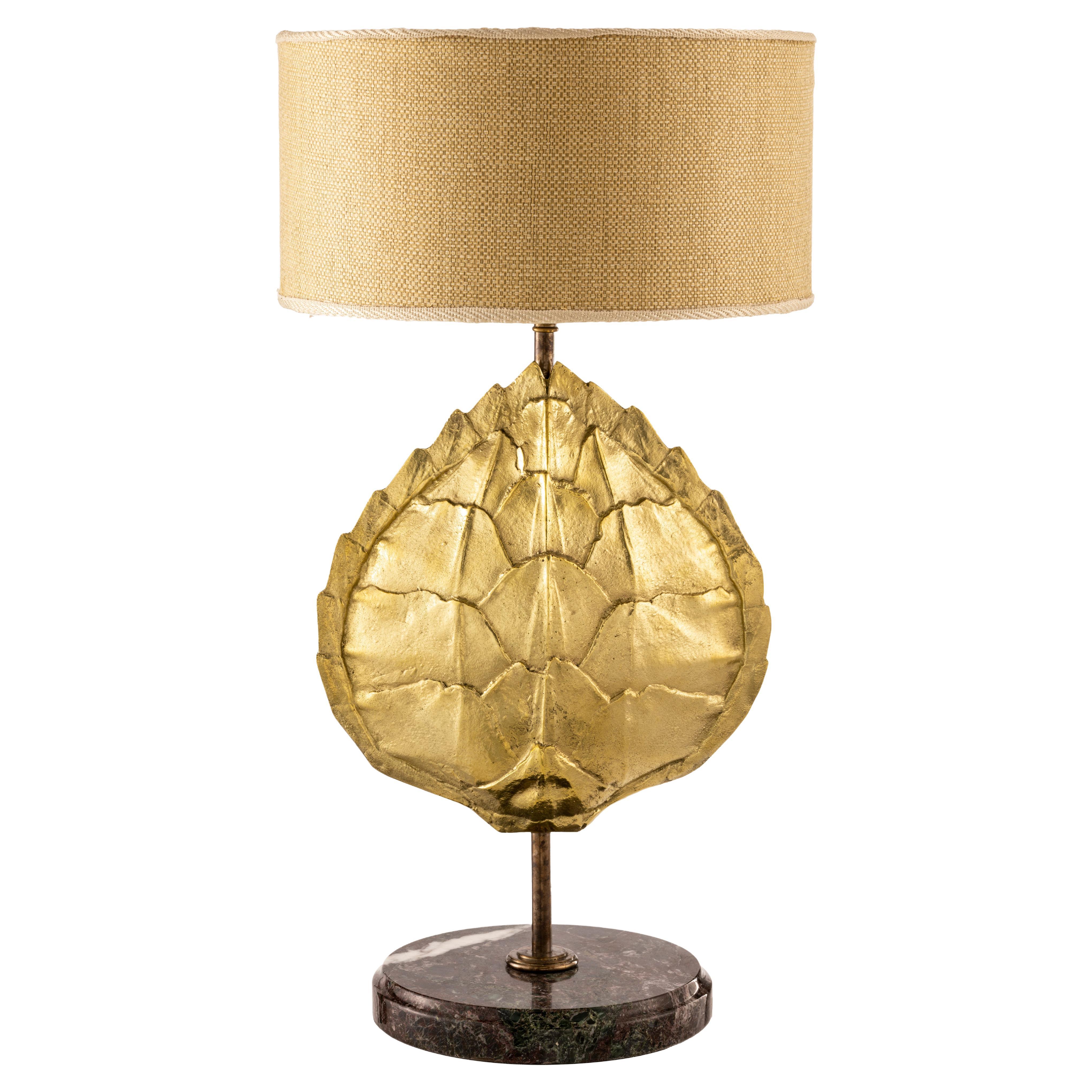 Fauna Turtle Natural Brass Table Lamp For Sale