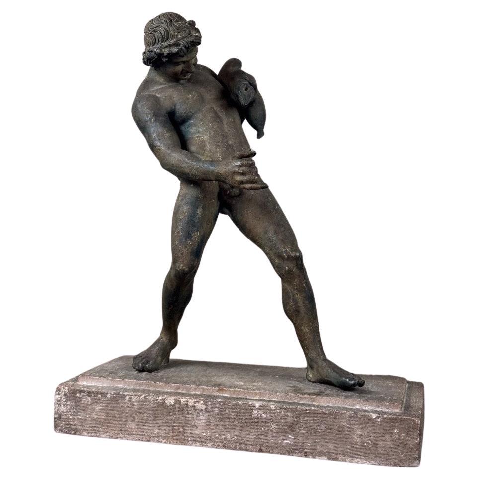 Faune à L'outre, grande Fouille Patina in bronzo, Oggetto del Grand Tour, XIX secolo