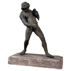 Faune à L'outre, gran Fouille de bronce patinado, Object Du Grand Tour, Siglo XIX