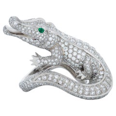 Retro Faune et Flore de Cartier Diamond & Emerald Alligator Ring in Platinum