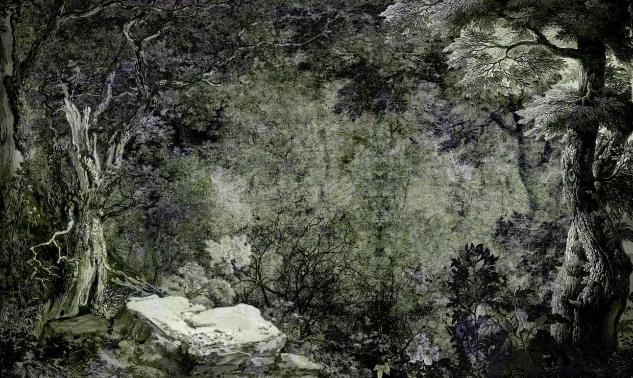 Faunus Tiefgrün  Wandpapier aus Stoff, auch für nasse Bereiche geeignet  (Moderne) im Angebot