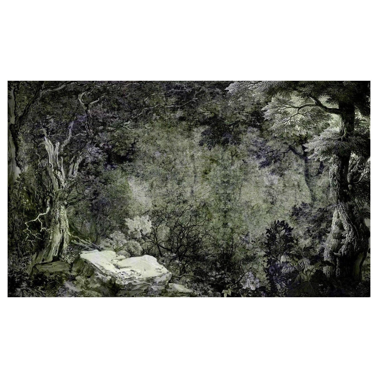 Faunus Tiefgrün  Wandpapier aus Stoff, auch für nasse Bereiche geeignet
