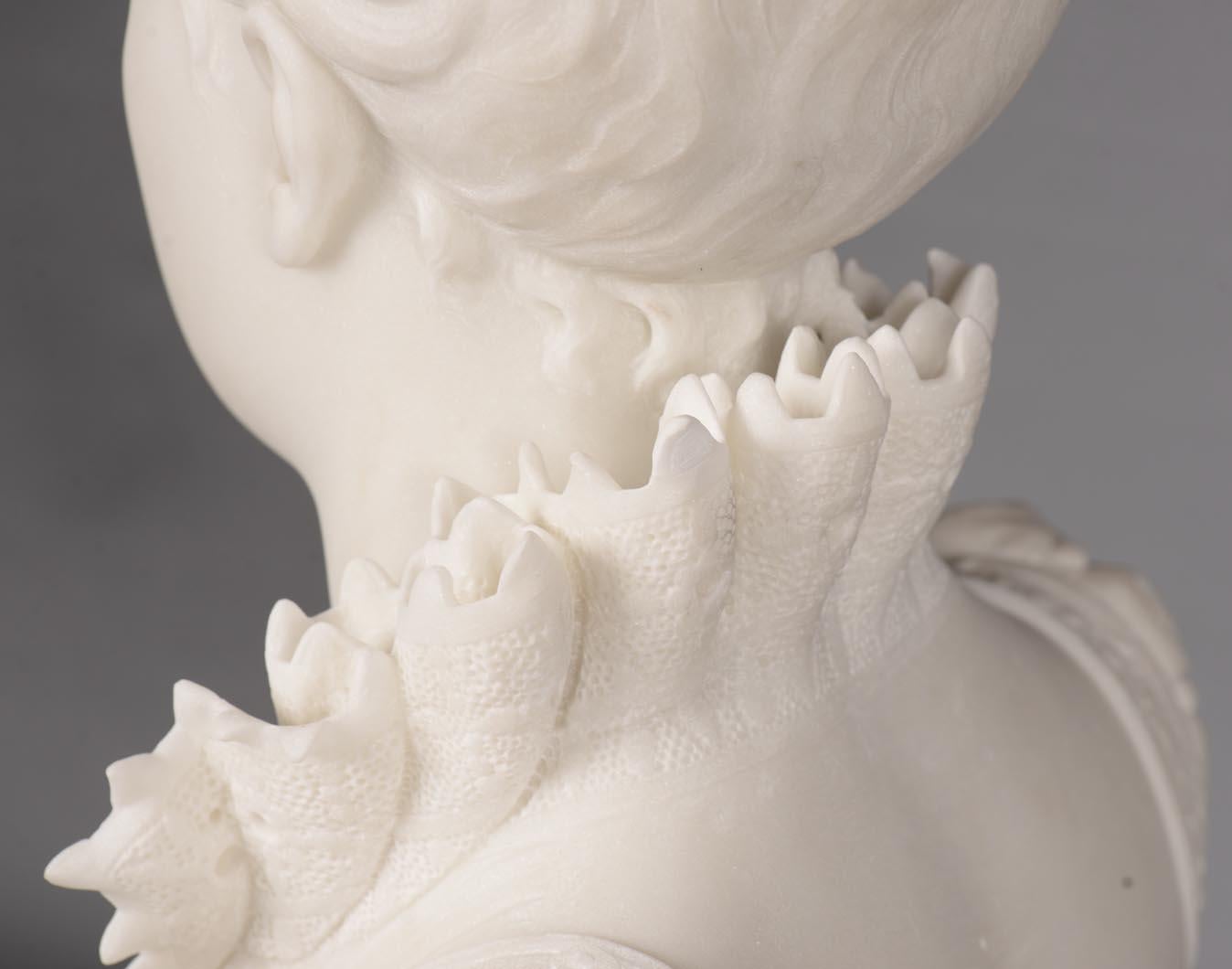 FAURE DE BROUSSÉ, Bust of a woman in Renaissance costume in statuary marble 2