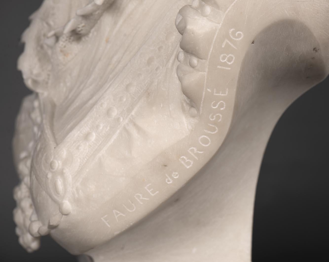 FAURE DE BROUSSÉ, Bust of a woman in Renaissance costume in statuary marble 3