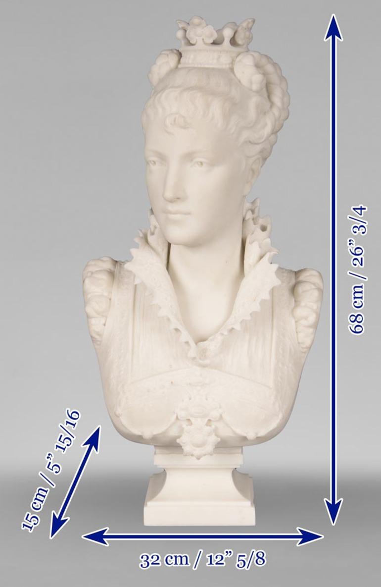 FAURE DE BROUSSÉ, Bust of a woman in Renaissance costume in statuary marble 4