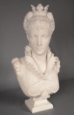 FAURE DE BROUSSÉ, Buste de femme en costume Renaissance en marbre statuaire