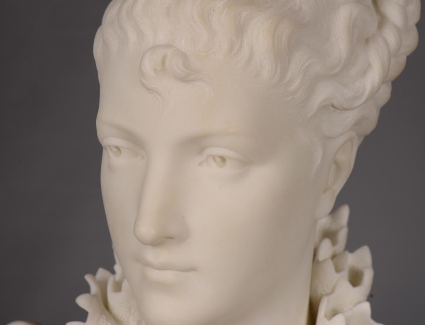 FAURE DE BROUSSÉ, Bust of a woman in Renaissance costume in statuary marble In Excellent Condition In SAINT-OUEN-SUR-SEINE, FR