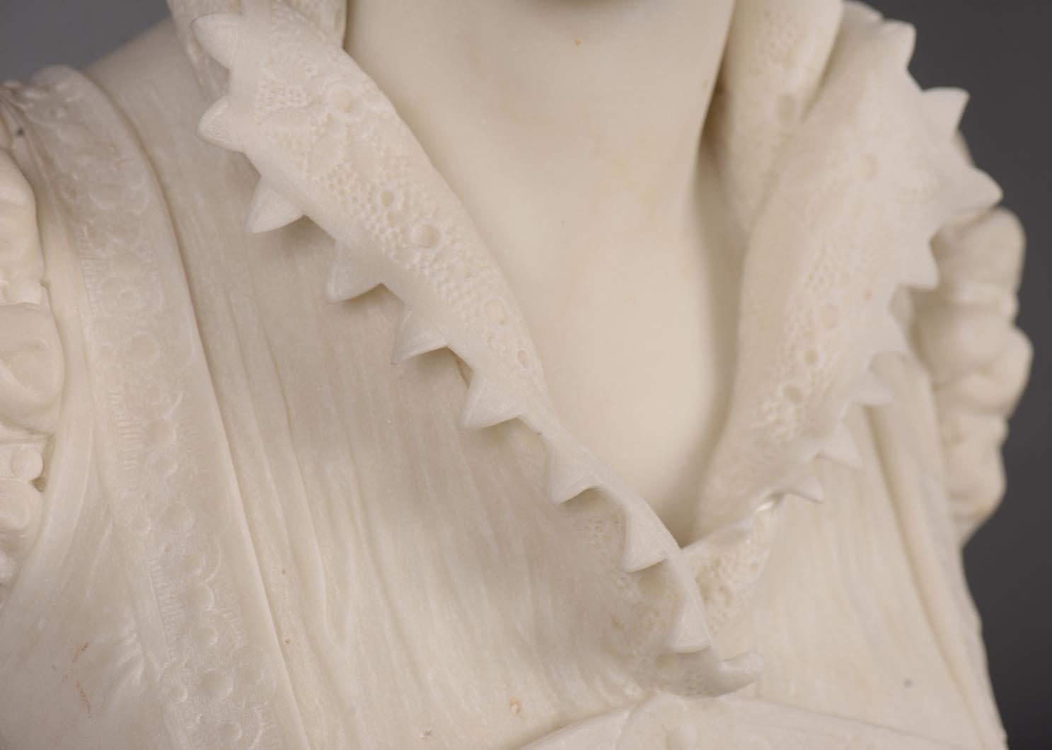 Late 19th Century FAURE DE BROUSSÉ, Bust of a woman in Renaissance costume in statuary marble