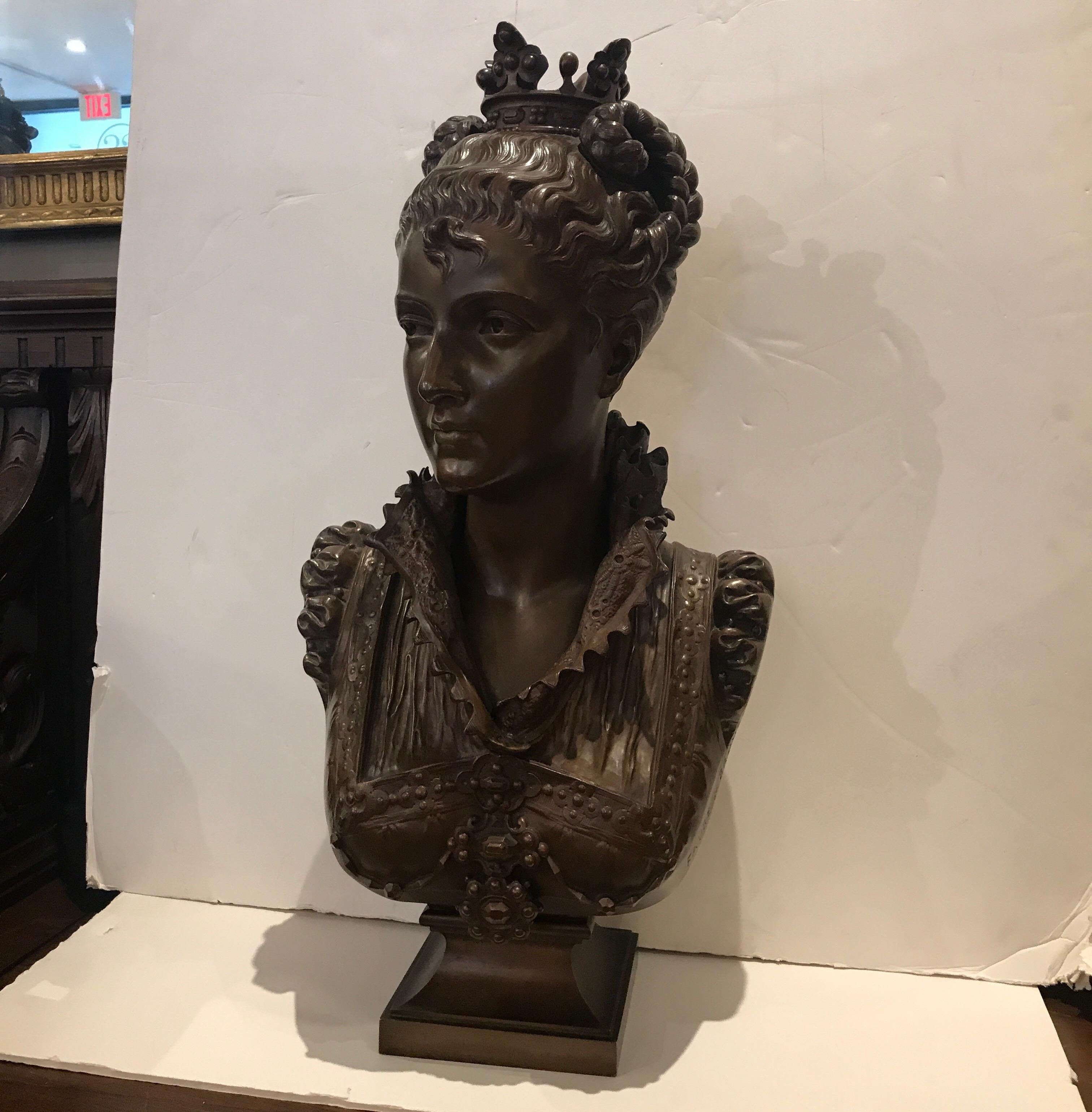 A bronze portrait bust of a young aristocratic Parisian woman by Vincent-Desire Faure de Brousse, Titled 