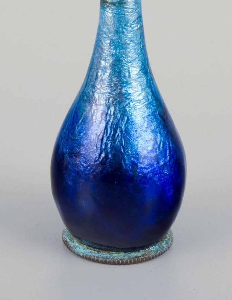 Enameled Fauré et Marty for Limoges. Enamelwork vase with blue-toned decoration. For Sale