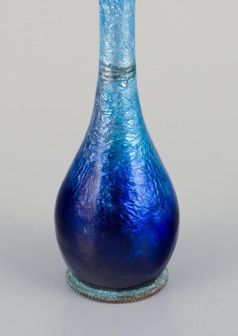 Fauré et Marty for Limoges. Enamelwork vase with blue-toned decoration. In Excellent Condition For Sale In Copenhagen, DK