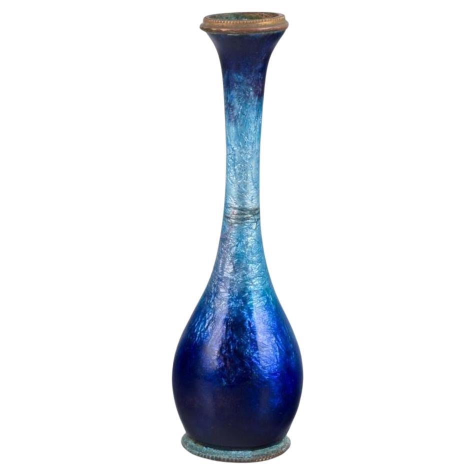 Fauré et Marty for Limoges. Enamelwork vase with blue-toned decoration.