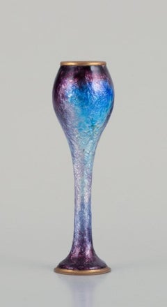 Fauré et Marty for Limoges, France. Slim metalwork vase with enamel decoration
