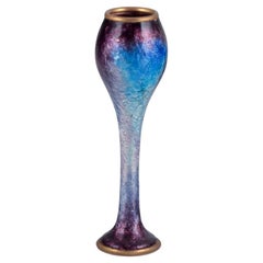 Fauré et Marty for Limoges, France. Slim metalwork vase with enamel decoration