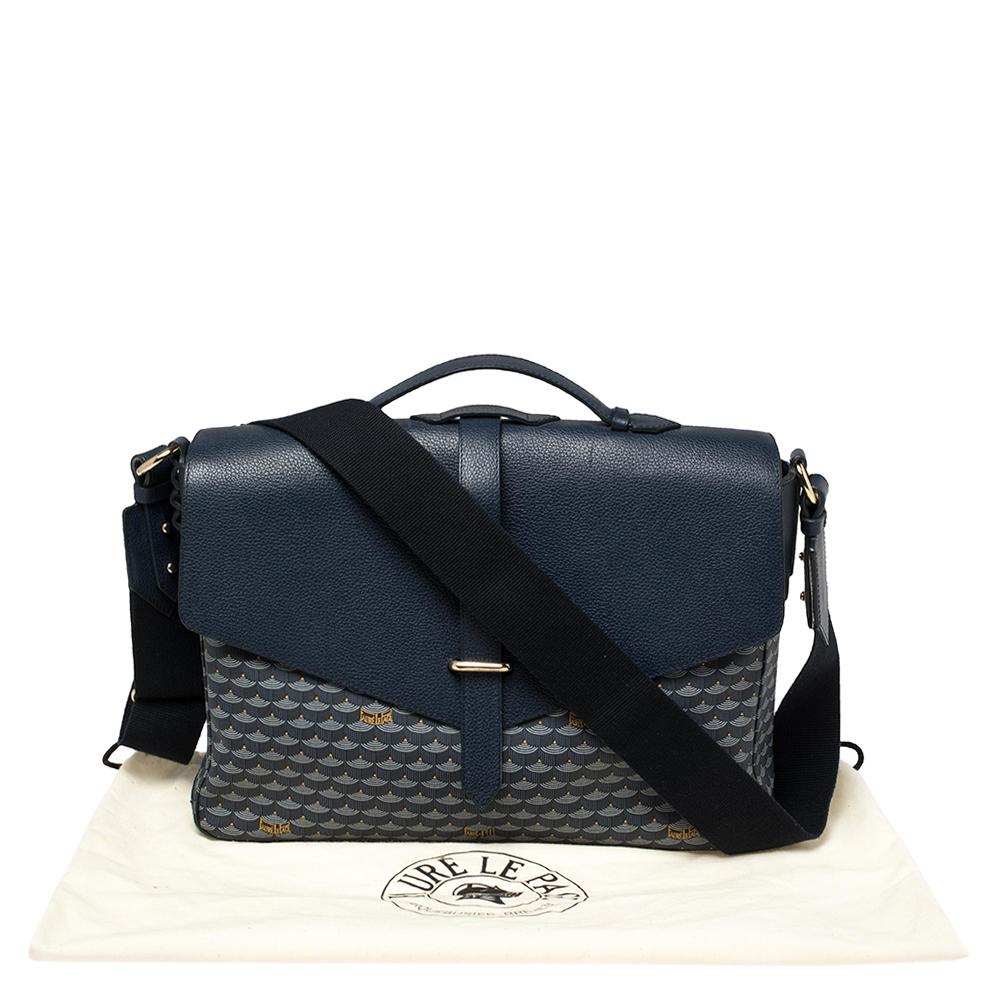 Faure Le Page Sac messager Express 36 en toile enduite bleue et cuir 4