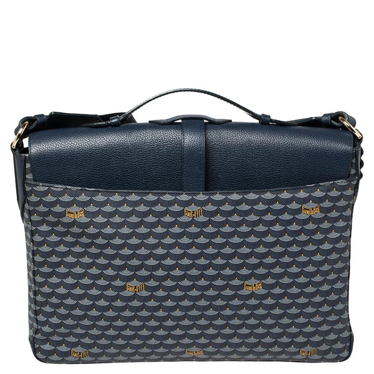 Fauré Le Page - Carry on 36 Travel Bag - Paris Blue Scale Canvas & Navy Leather