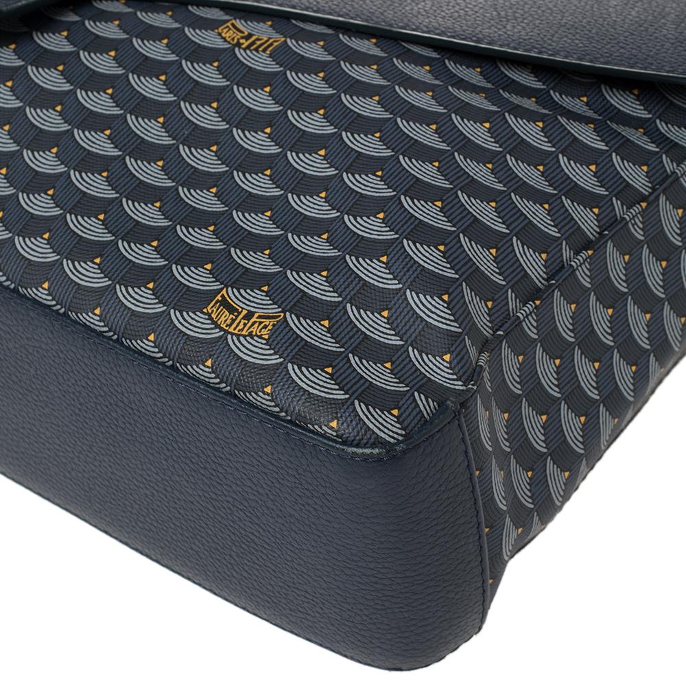 Noir Faure Le Page Sac messager Express 36 en toile enduite bleue et cuir