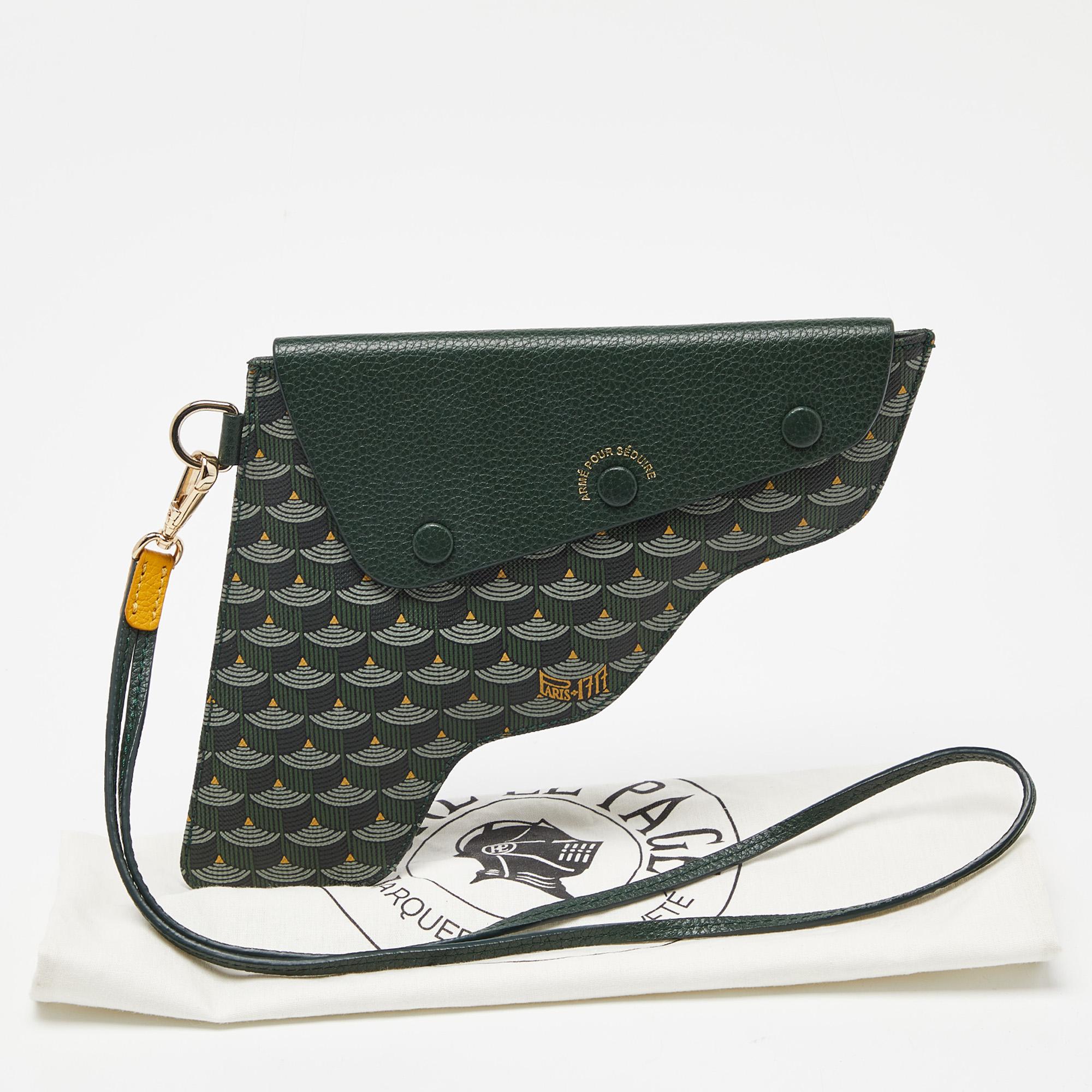 Faure Le Page Green Coated Canvas and Leather Caliber 18 Wristlet Pouch 7