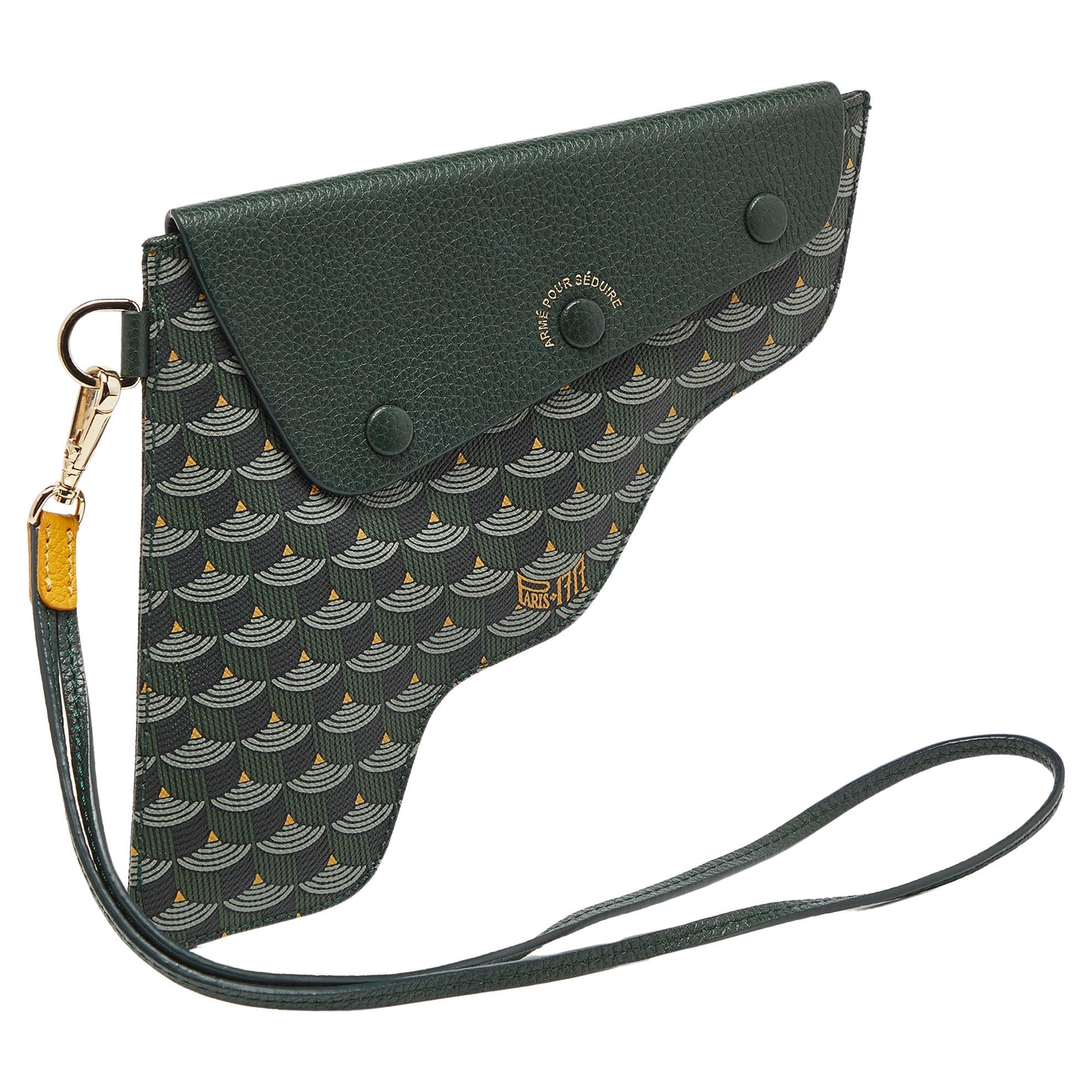 Faure Le Page Green Coated Canvas and Leather Caliber 18 Wristlet Pouch