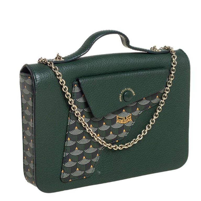 Fauré Le Page Green Leather Calibre 21 Top Handle Bag at 1stDibs