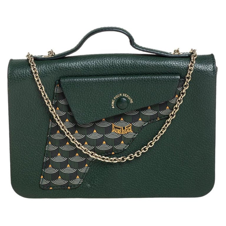 Faure Le Page Olive Green Leather and Coated Canvas Calibre 27 Top Handle  Bag at 1stDibs