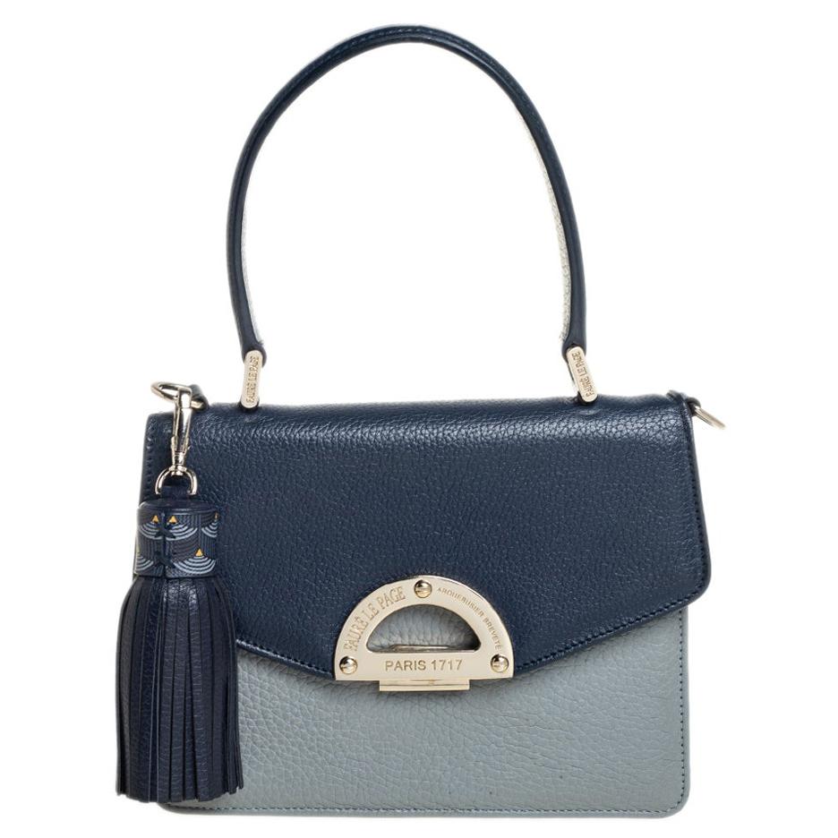Faure Le Page Grey/Blue Leather Parade 19 Top Handle Bag