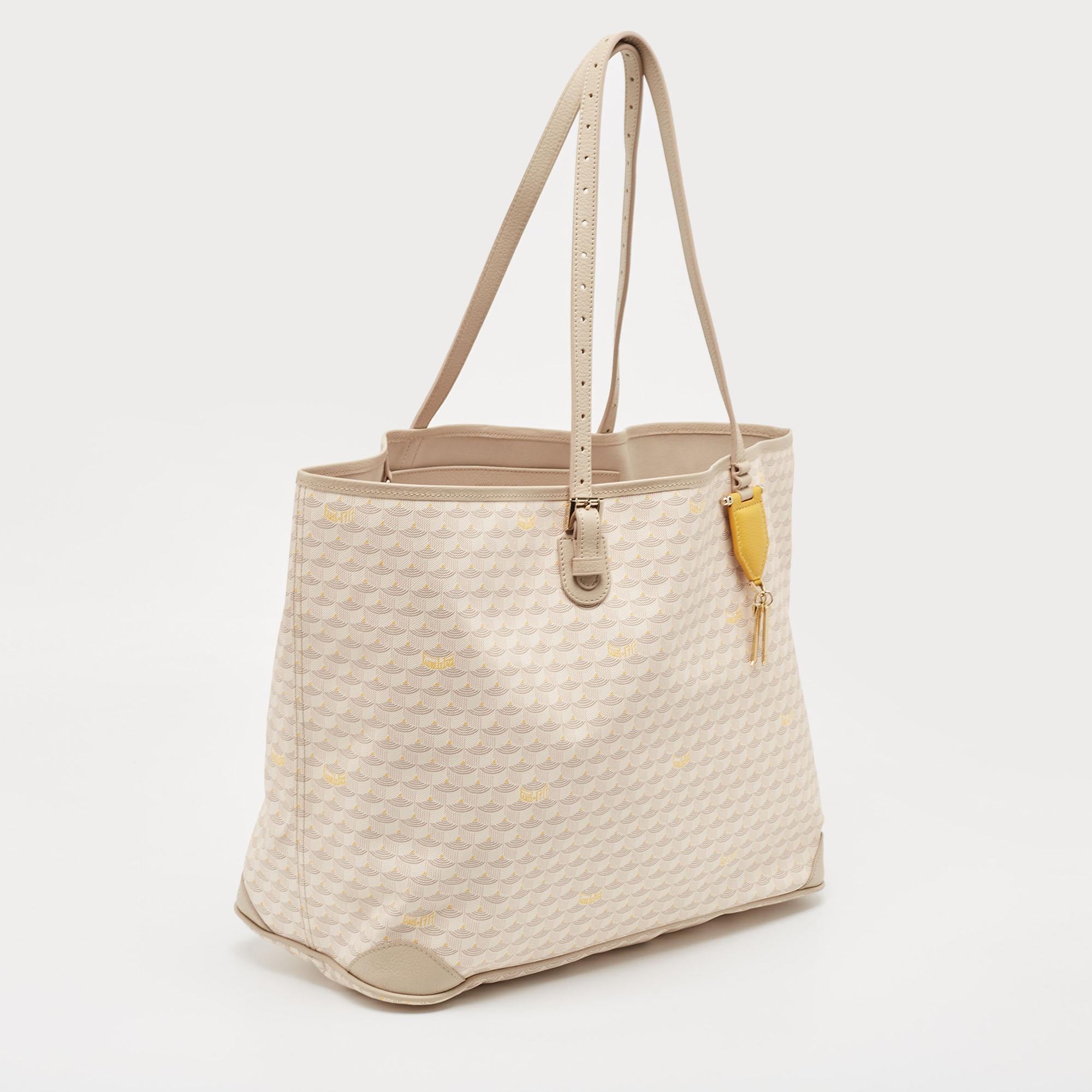 Faure Le Page Light Pink/Beige Coated Canvas and Leather Daily Battle 41 Tote In Excellent Condition In Dubai, Al Qouz 2