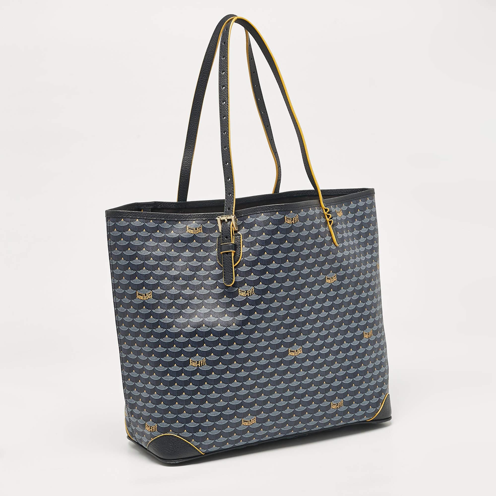Gray Faure Le Page Navy Blue Coated Canvas and Leather Daily Battle Tote
