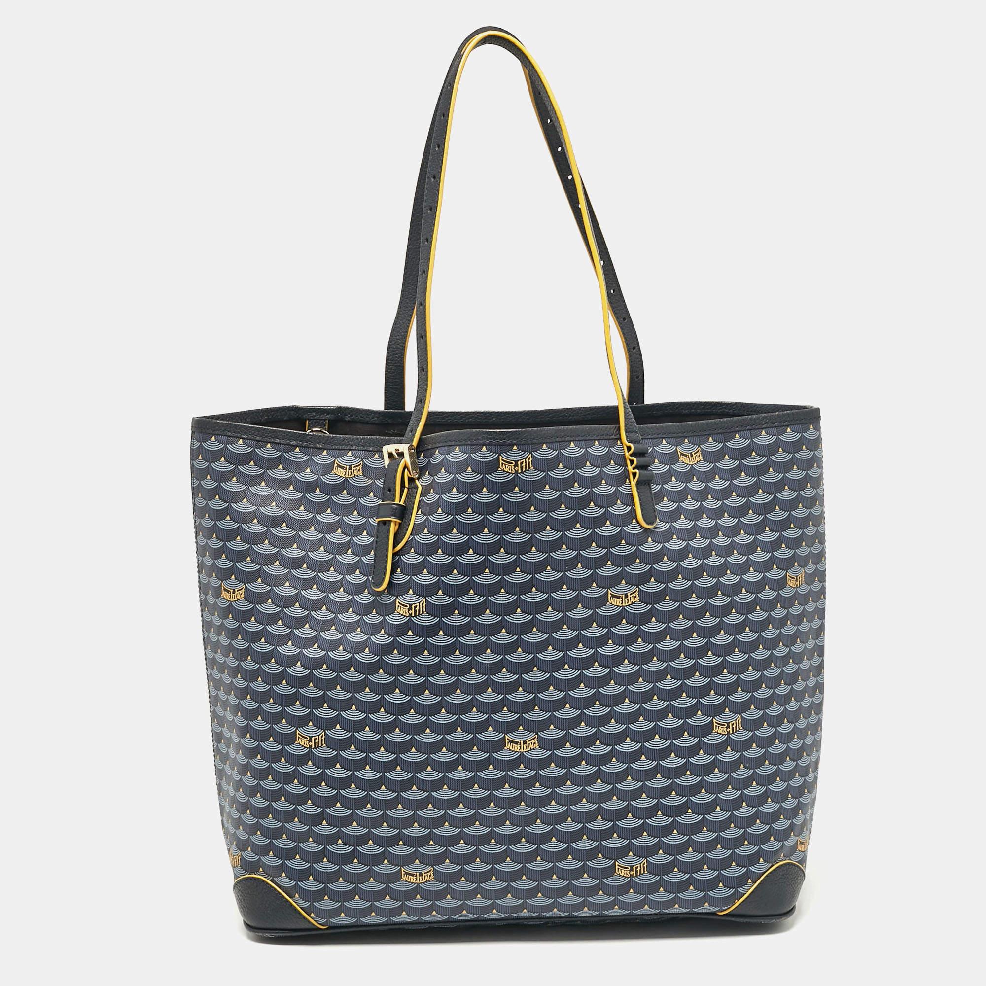 Faure Le Page Navy Blue Coated Canvas and Leather Daily Battle Tote In Good Condition In Dubai, Al Qouz 2