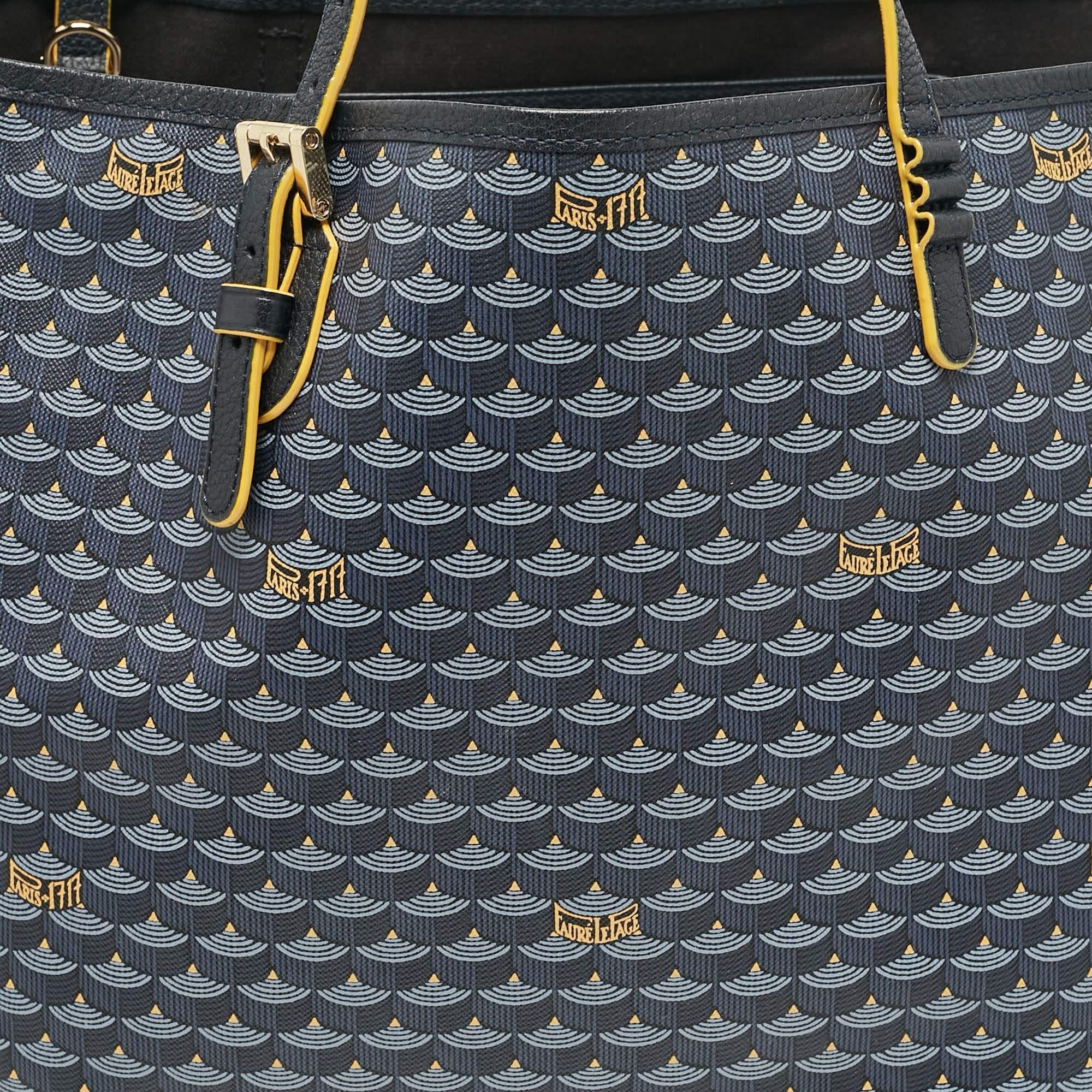 Women's Faure Le Page Navy Blue Coated Canvas and Leather Daily Battle Tote