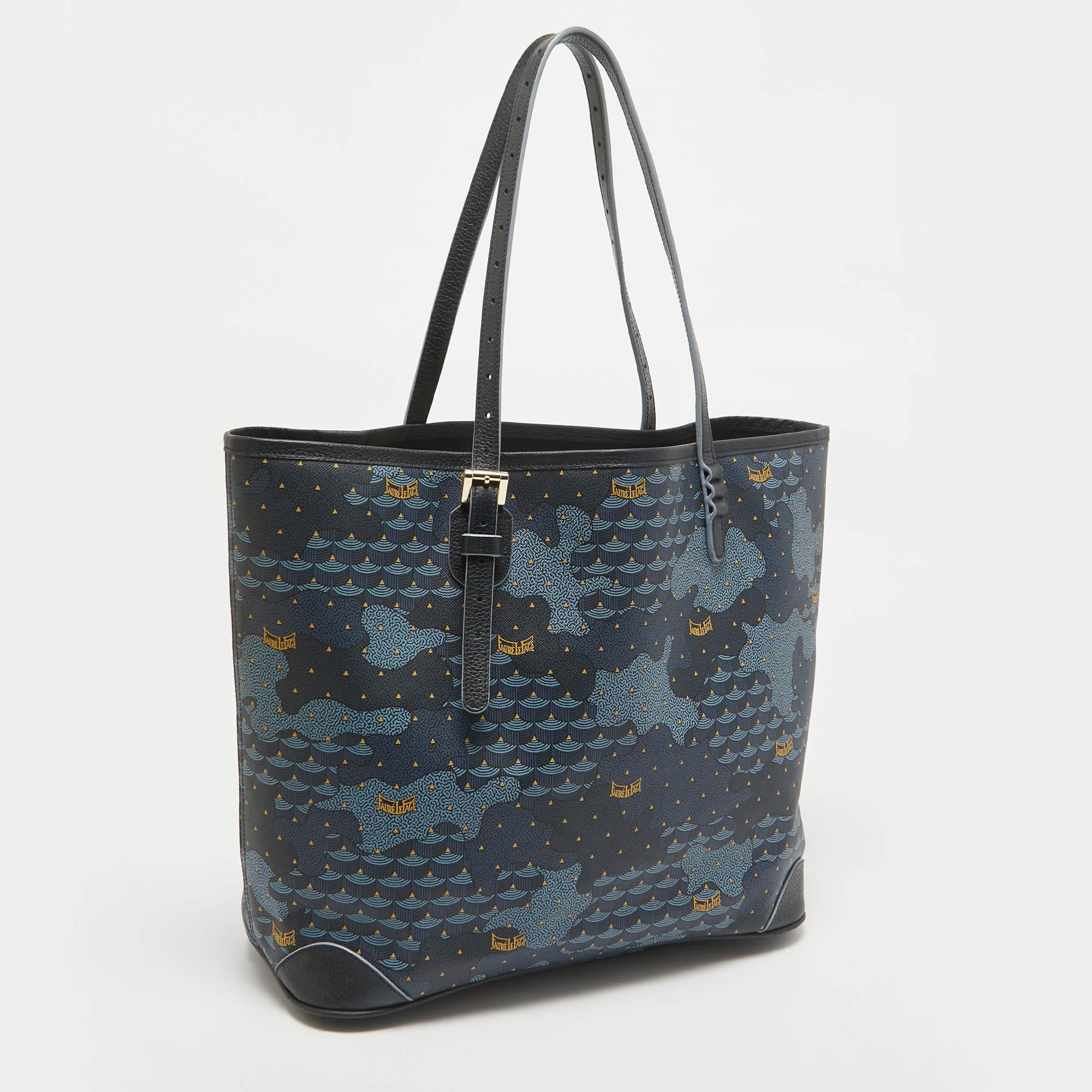 Black Faure Le Page Navy Blue Coated Canvas Daily Battle 35 Tote