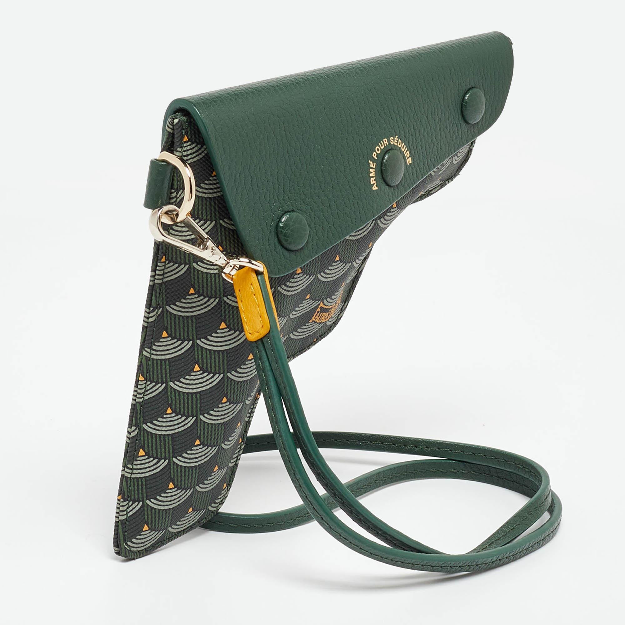 Black Fauré Le Page Green Coated Canvas and Leather Calibre 18 Pouch