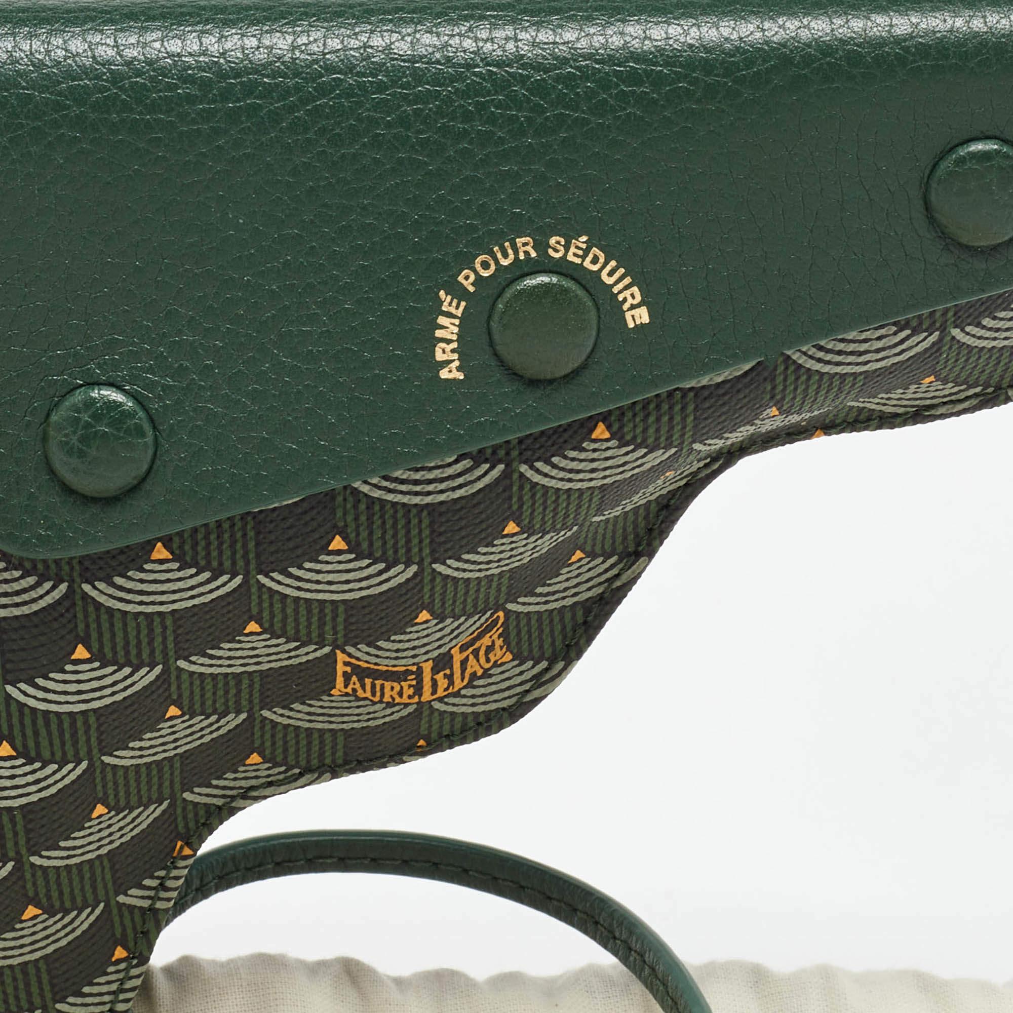 Women's Fauré Le Page Green Coated Canvas and Leather Calibre 18 Pouch