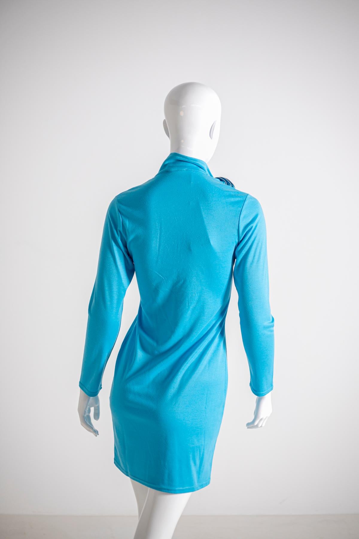Faust Elegant Little Turquoise Dress with Ruffles For Sale 3