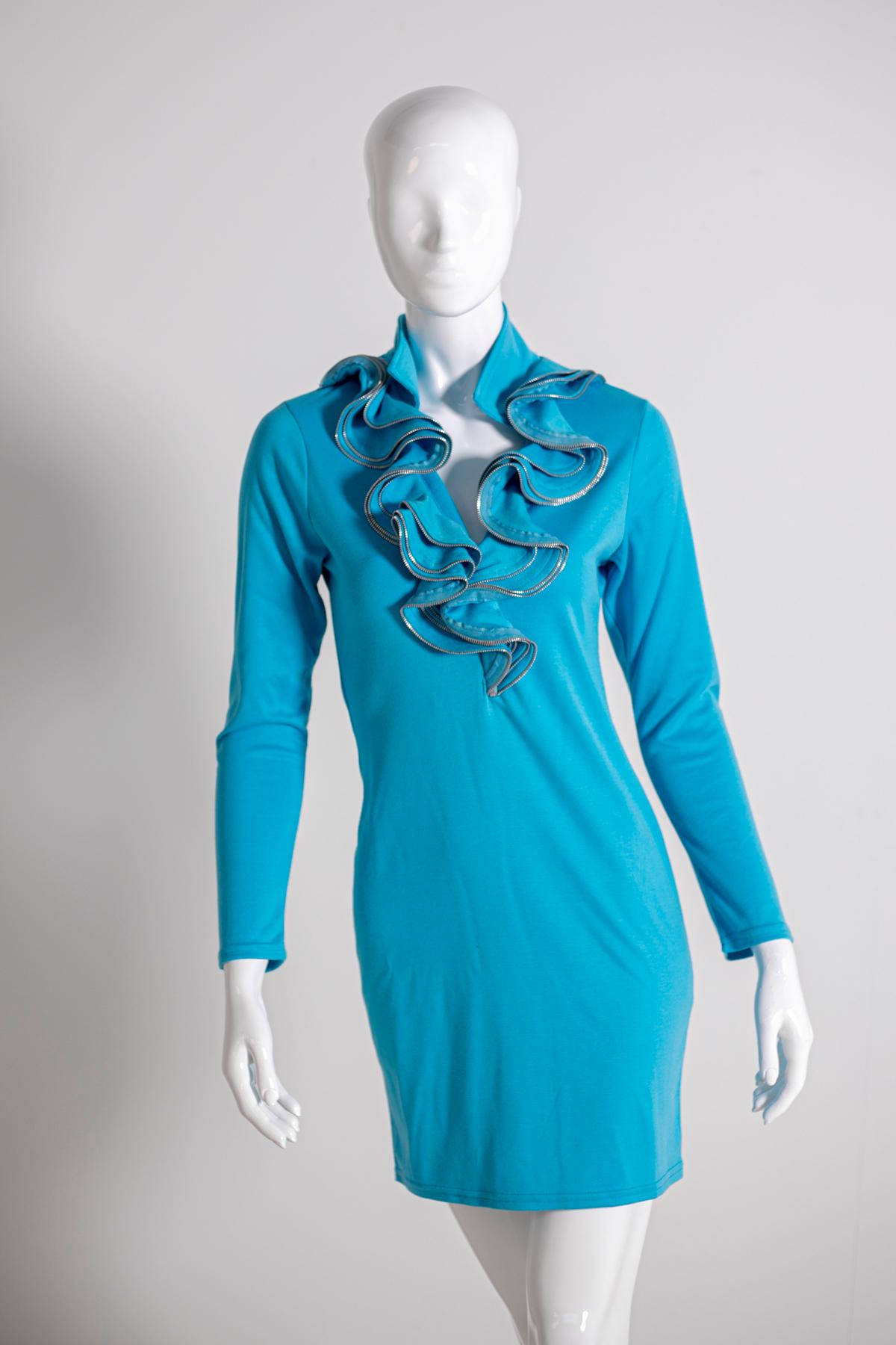 Faust Elegant Little Turquoise Dress with Ruffles For Sale 4