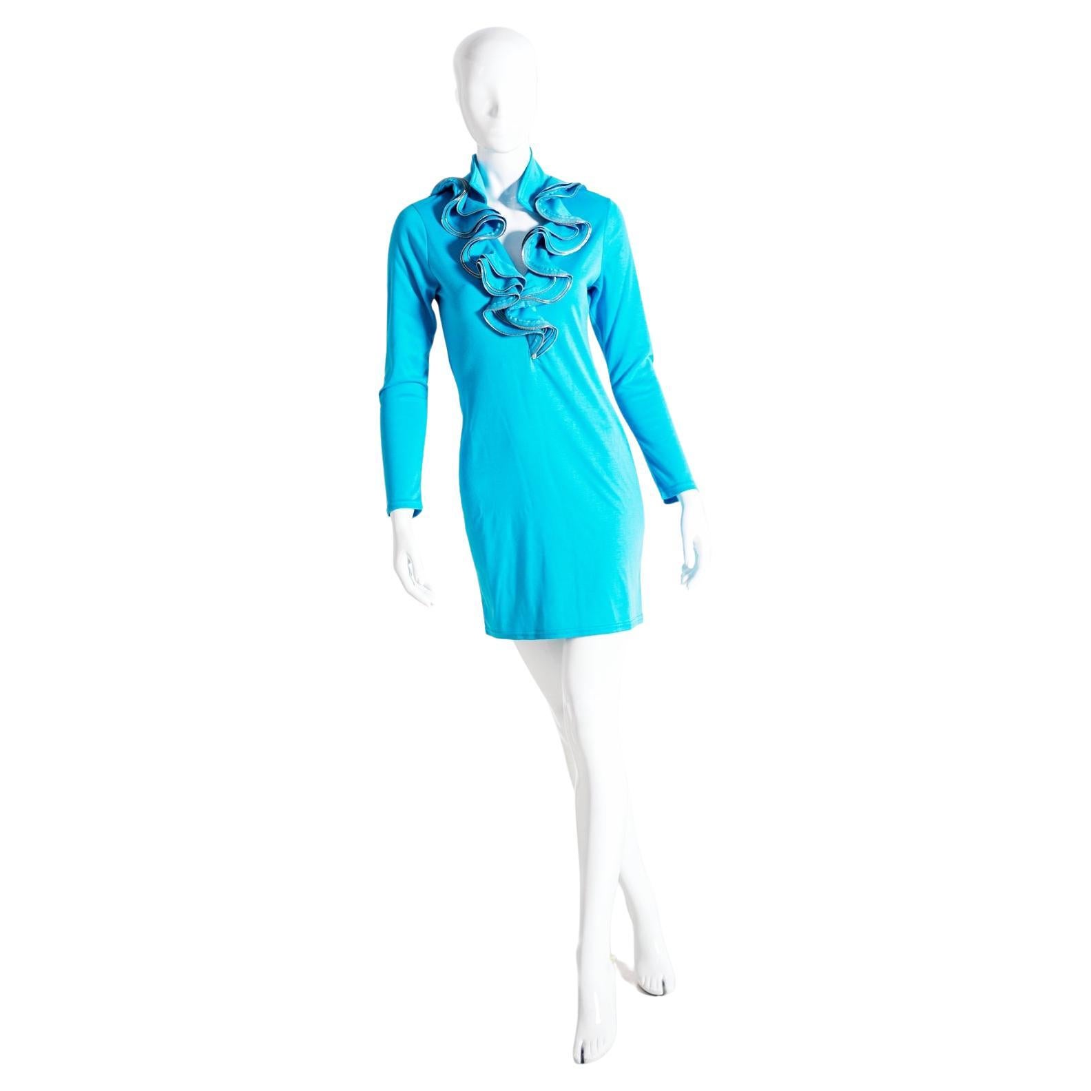 Faust Elegant Little Turquoise Dress with Ruffles