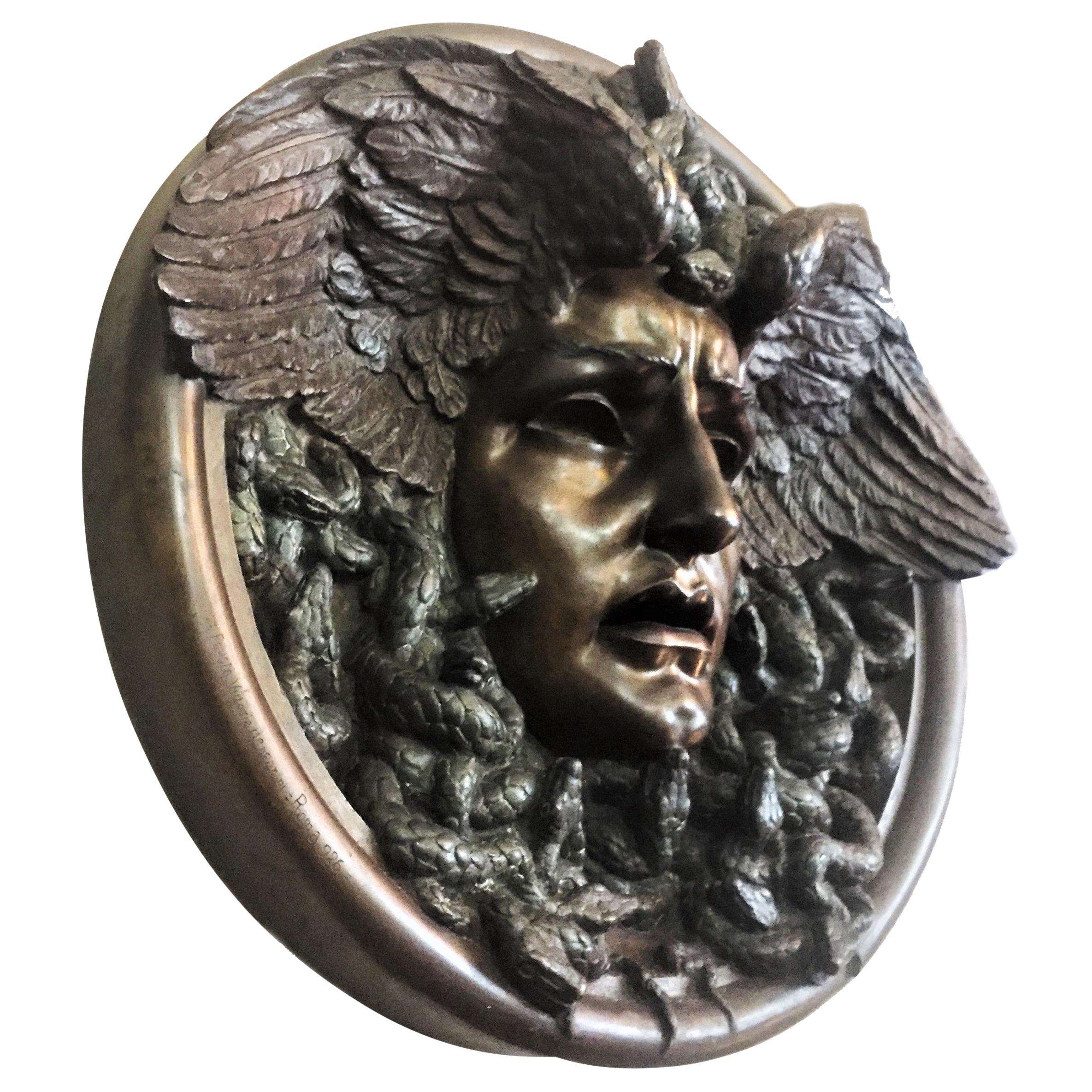 Fausta Mengarini, Medusa, Art Deco Bronze Bas-Relief Medallion, circa 1926