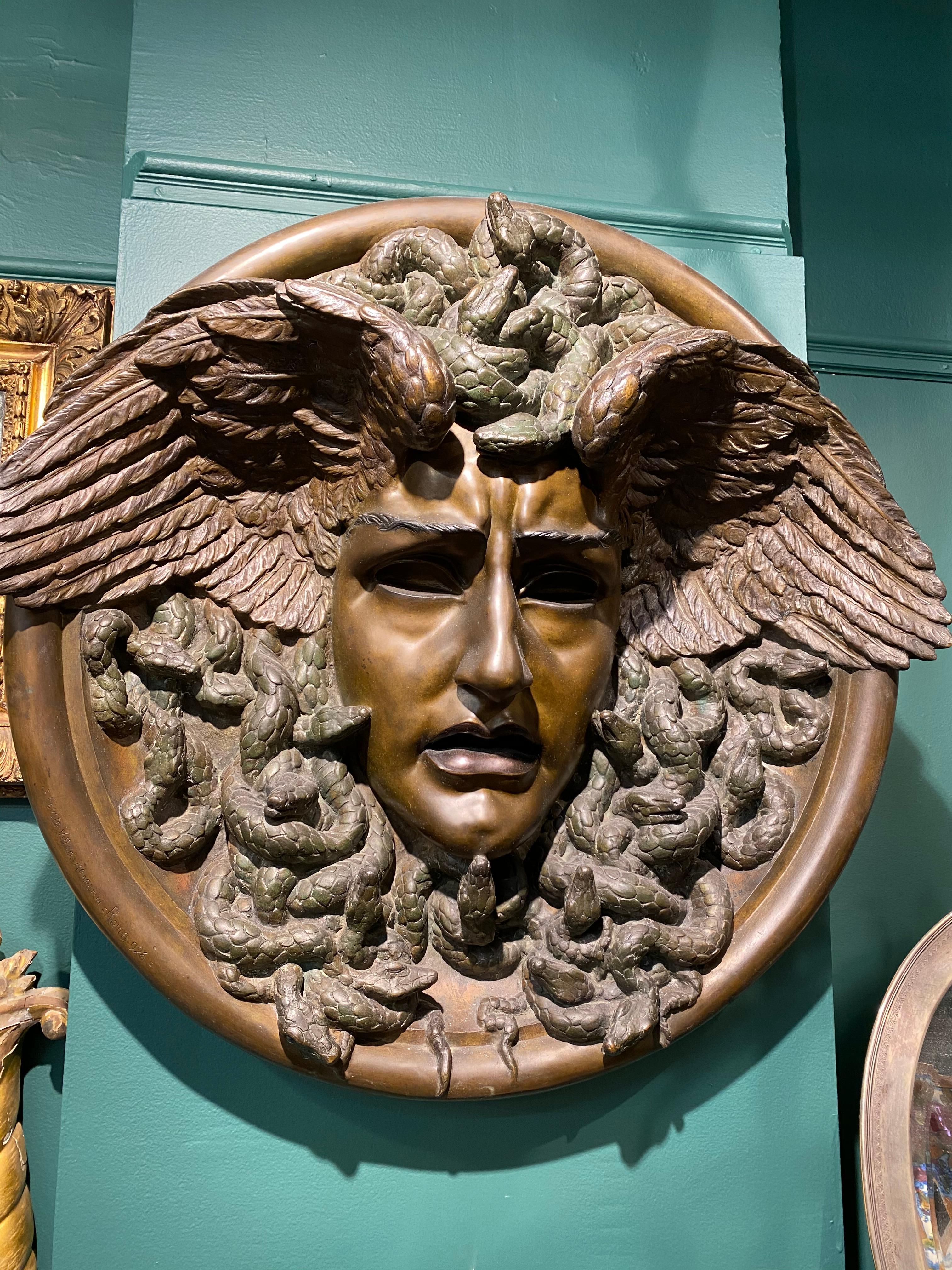 Fausta Mengarini, Medusa, Art Deco Bronze Bas-Relief Medallion, circa 1926 3