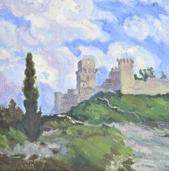 Landschaft mit Schloss – Gemälde von Fausta Settimj – Mitte des 20. Jahrhunderts