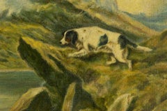 Paisaje de montaña con perro - Pintura de Fausta Settimj - Principios del siglo XX