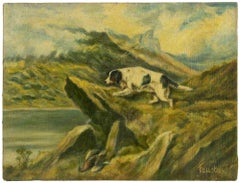 Antique Mountain Landscape with Dog - Painting by Fausta Settimj - Early 20th Century