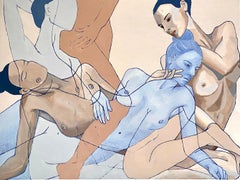 „Anais 2“ Figuratives Gemälde, Acrylfarbe auf Leinwand, Akt, Pastellfarben