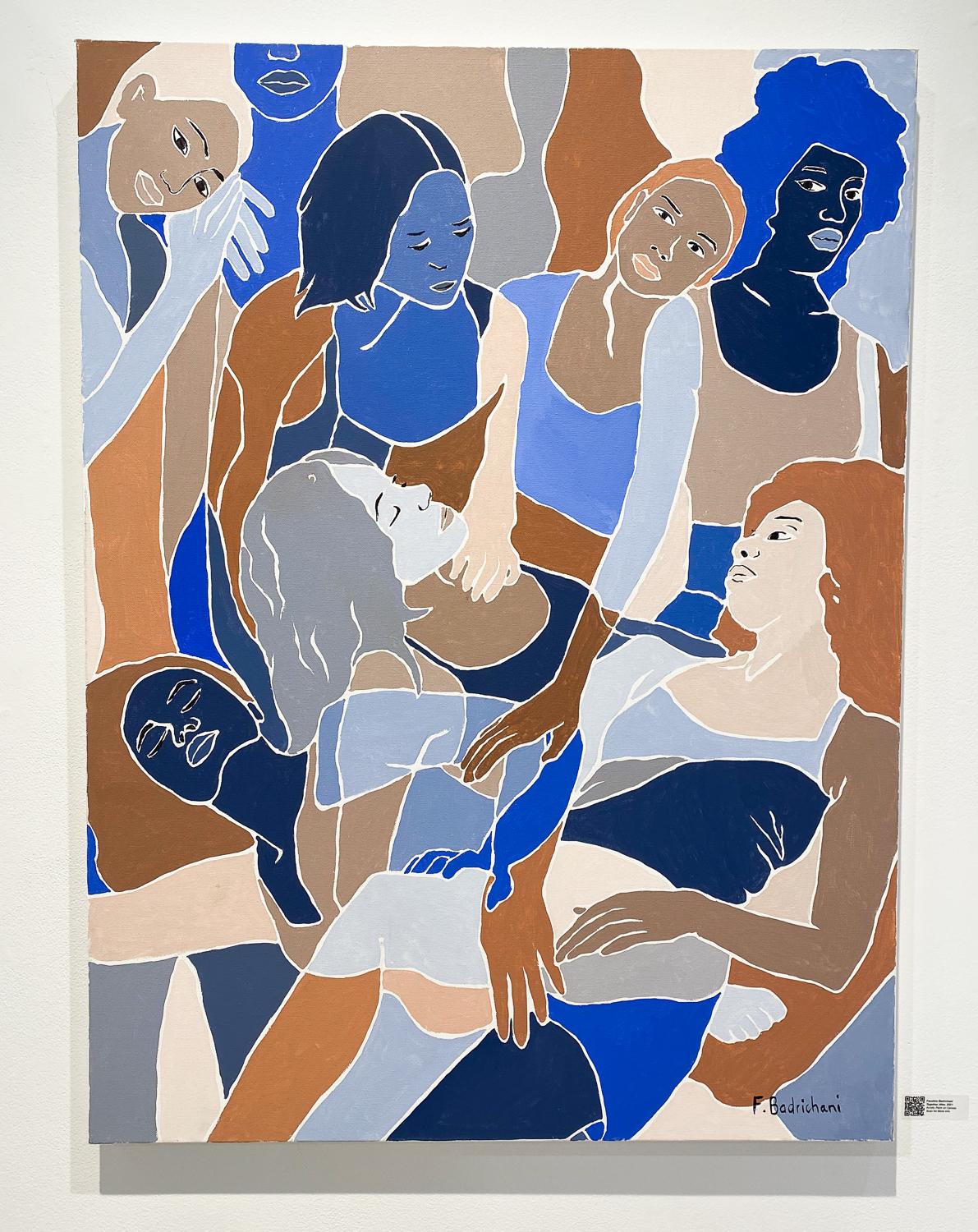 Artist Faustine Badrichani is inspired by explorations of female identity. Her paintings, created primarily with acrylic on paper and panel, highlight themes of intimacy and universality through figurative abstractions emphasizing a muted color