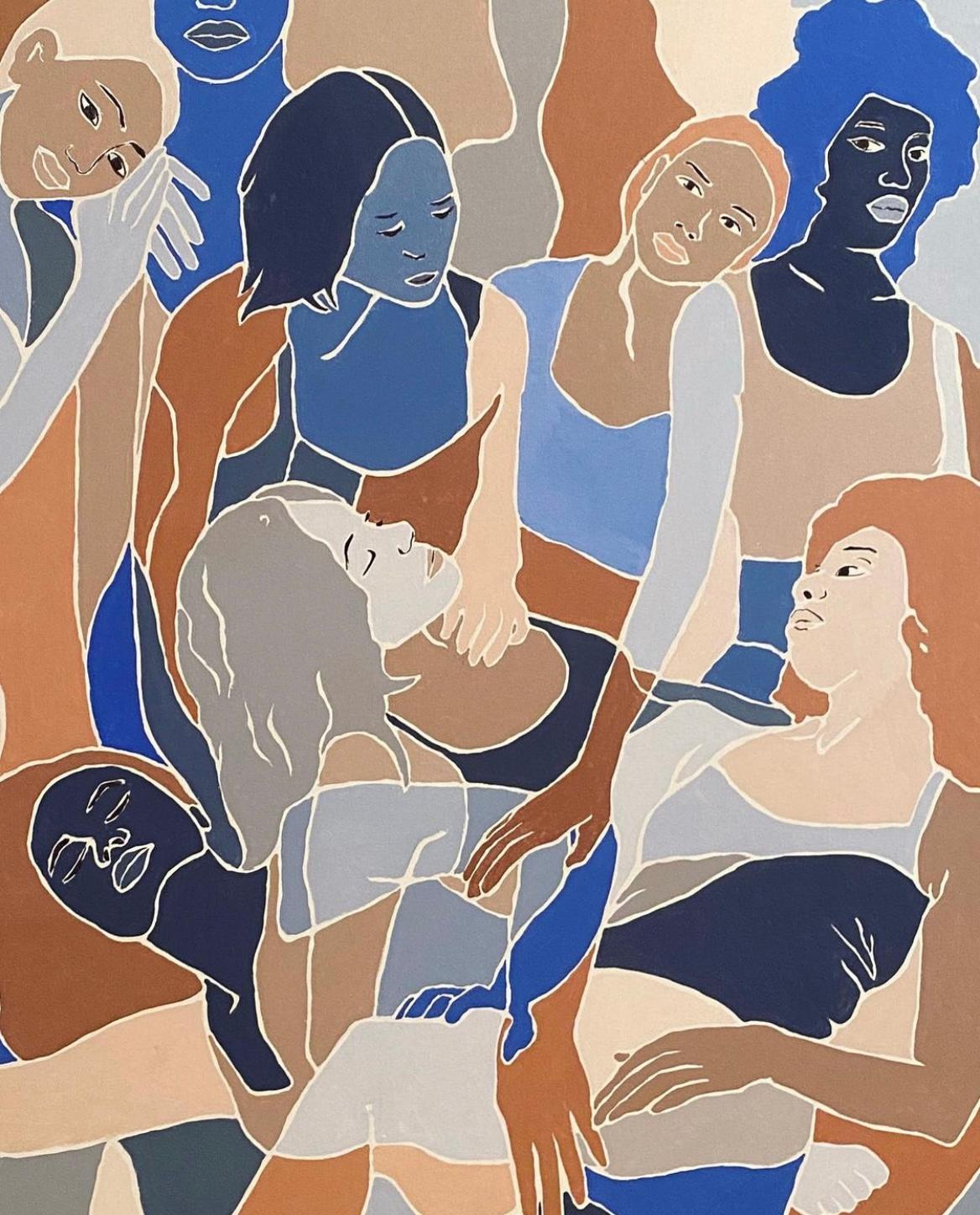 Artist Faustine Badrichani is inspired by explorations of female identity. Her paintings, created primarily with acrylic on paper and panel, highlight themes of intimacy and universality through figurative abstractions emphasizing a muted color