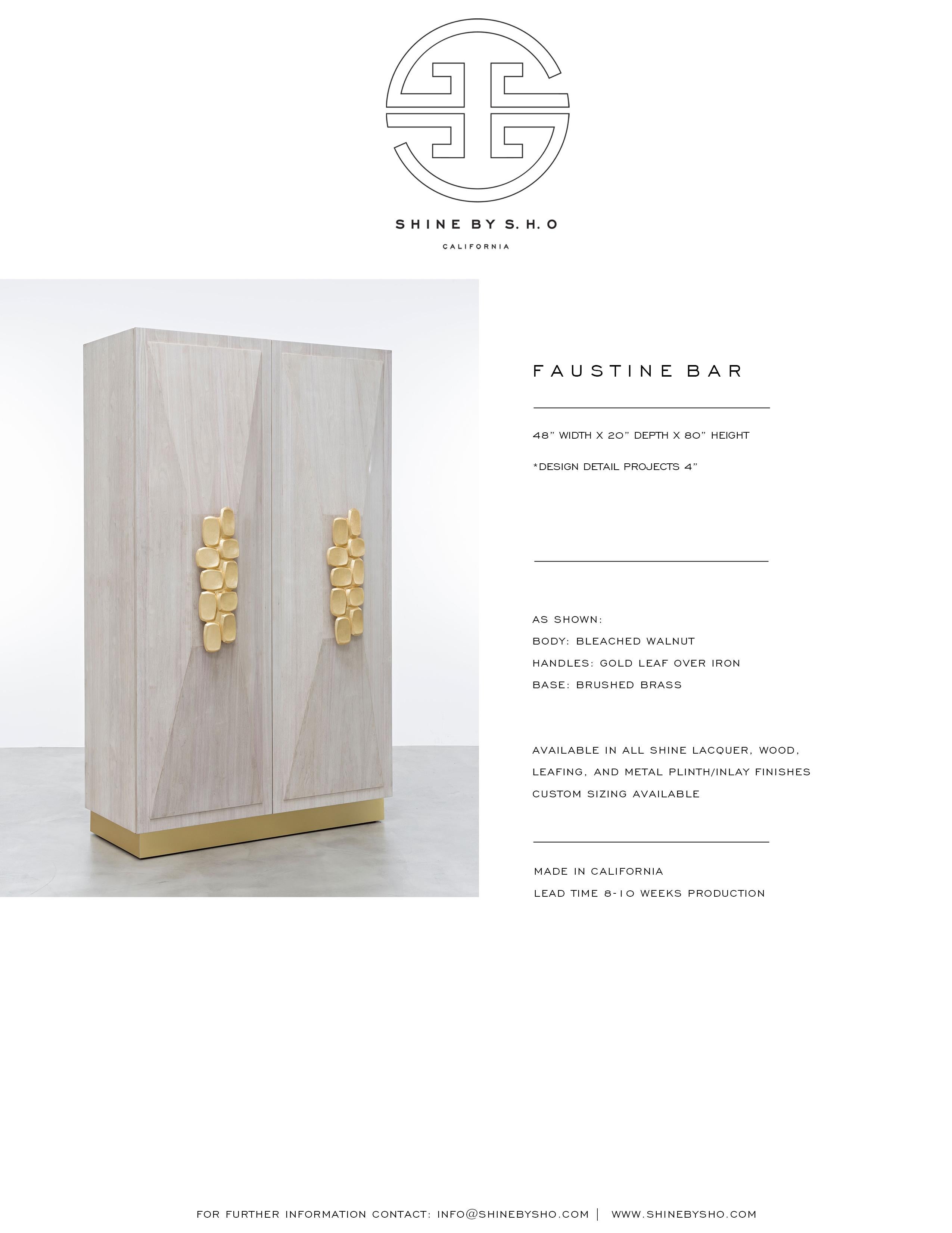 Gold Leaf FAUSTINE BAR CABINET - Modern Bleached Walnut Cabinet with Hand Forged Handles For Sale