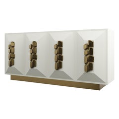FAUSTINE CREDENZA - Modern cream lacquer with bronze handles
